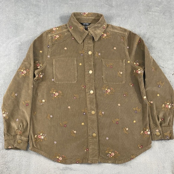 DRIFTWOOD Tops - Driftwood Shirt Womens M Brown Shayna Corduroy Floral Embroidered Snap Shacket
